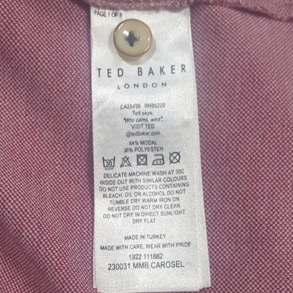 Ted Baker Light Pink Polo Shirt with Patterned Collar - Picture 13 of 15